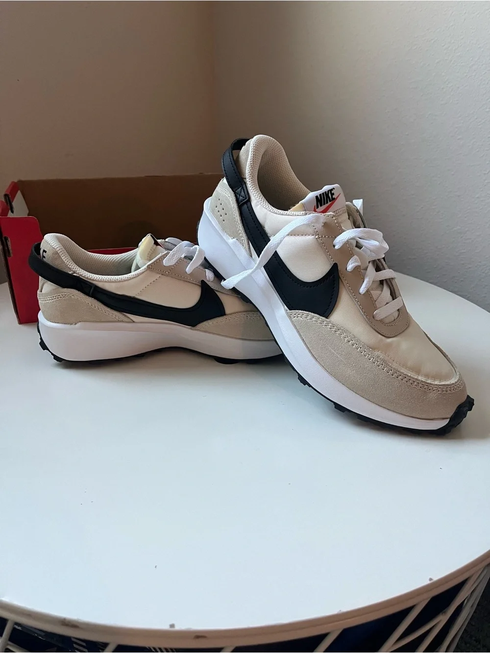 Nike Cream and Black Swoosh Retro Runner Sneakers - Picture 1 of 1